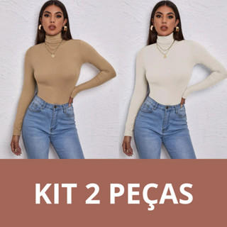 KIT 2 Blusas Feminina Cacharrel Gola Alta Manga Longa Suplex Segunda Pele Termica em Oferta na Shopee
