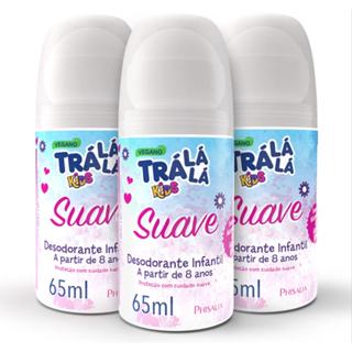 Combo com 3 Desodorante Infantil Roll-on Trá Lá Lá Kids Vegano Suave 65ml Sem Aluminio e Alcool Etilico 65ml.