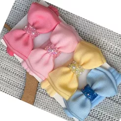 Kit 4 laços gravata duplo com strass na meia de seda