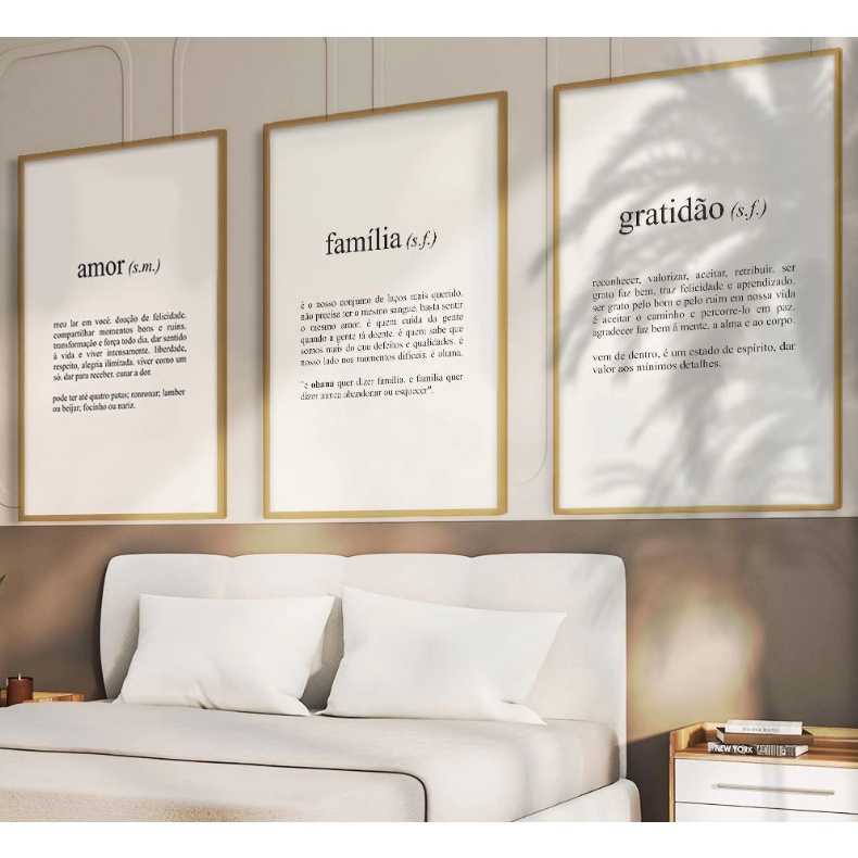 Quadro decorativo família amor e gratidão frases motivacionais família união 3 peças sala ...