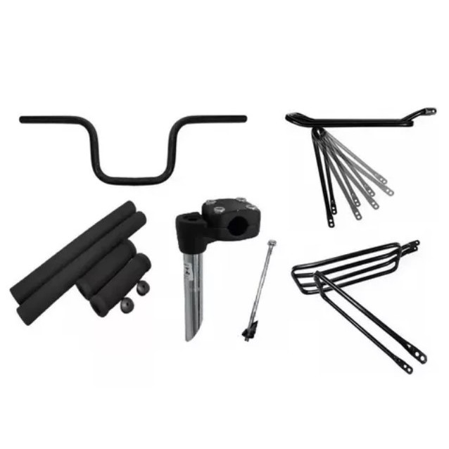 Kit Guidão Tipo Moto cg titan retro + Mesa + Espuma + Garupa Bagageiro para bike bicicleta aro 20 24 26