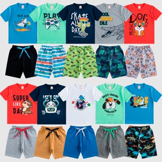 Kit Sortido 10 Peças de Roupas Infantil Menino- 5 Camisetas + 5 Bermudas - Promoção - 1/ 12 Anos em Algodão 30.1
