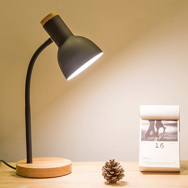 Luminária de Mesa desk  LED Bivolt Base de Madeira - Branca ou Preta