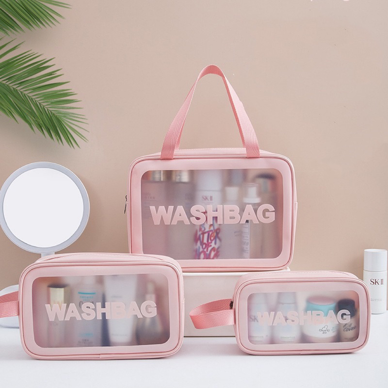 Kit 3 Necessaire Maquiagem Transparente WashBag A Prova De Água