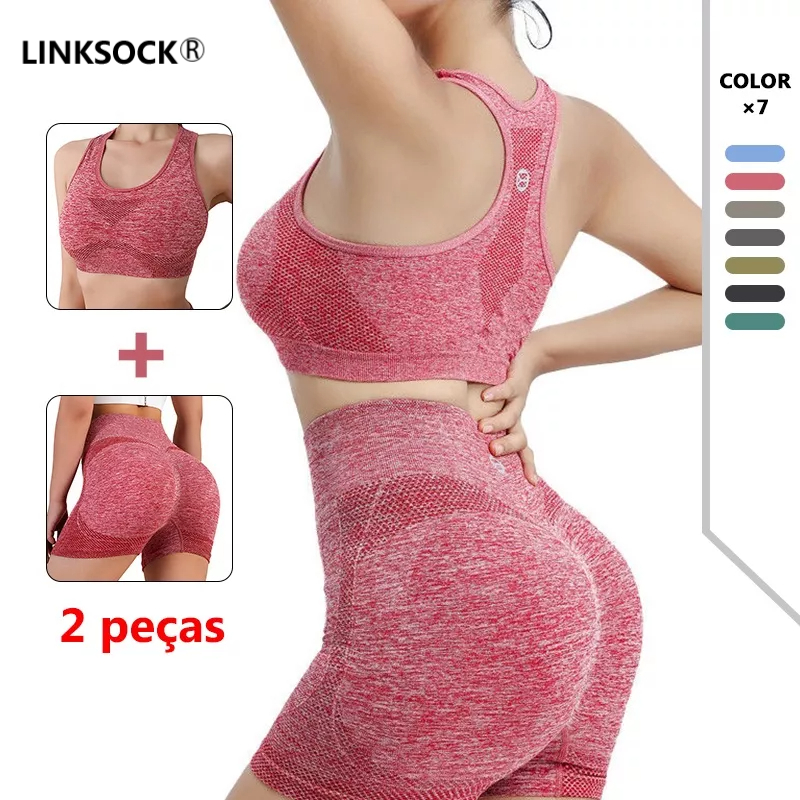 kit Top e short Leggings Feminina academia fit com Secagem Rápida para Academia Modeladora Empina o Bumbum
