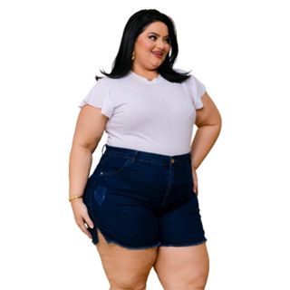 Short Jeans Feminino Cintura Alta Elastano Bermuda Plus Size
