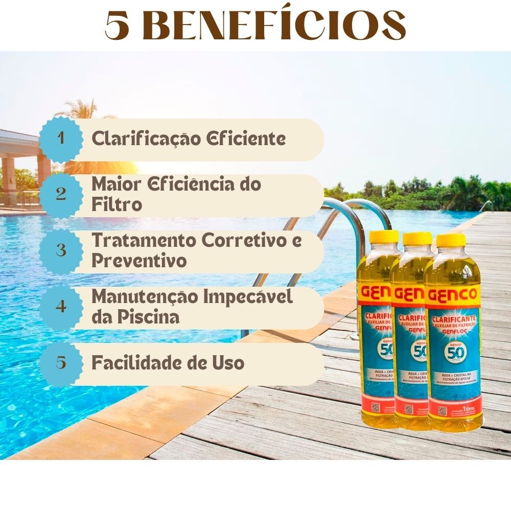 Kit 3 Clarificante E Auxilitar De Filtração Genfloc Piscinas Água limpa e cristalina