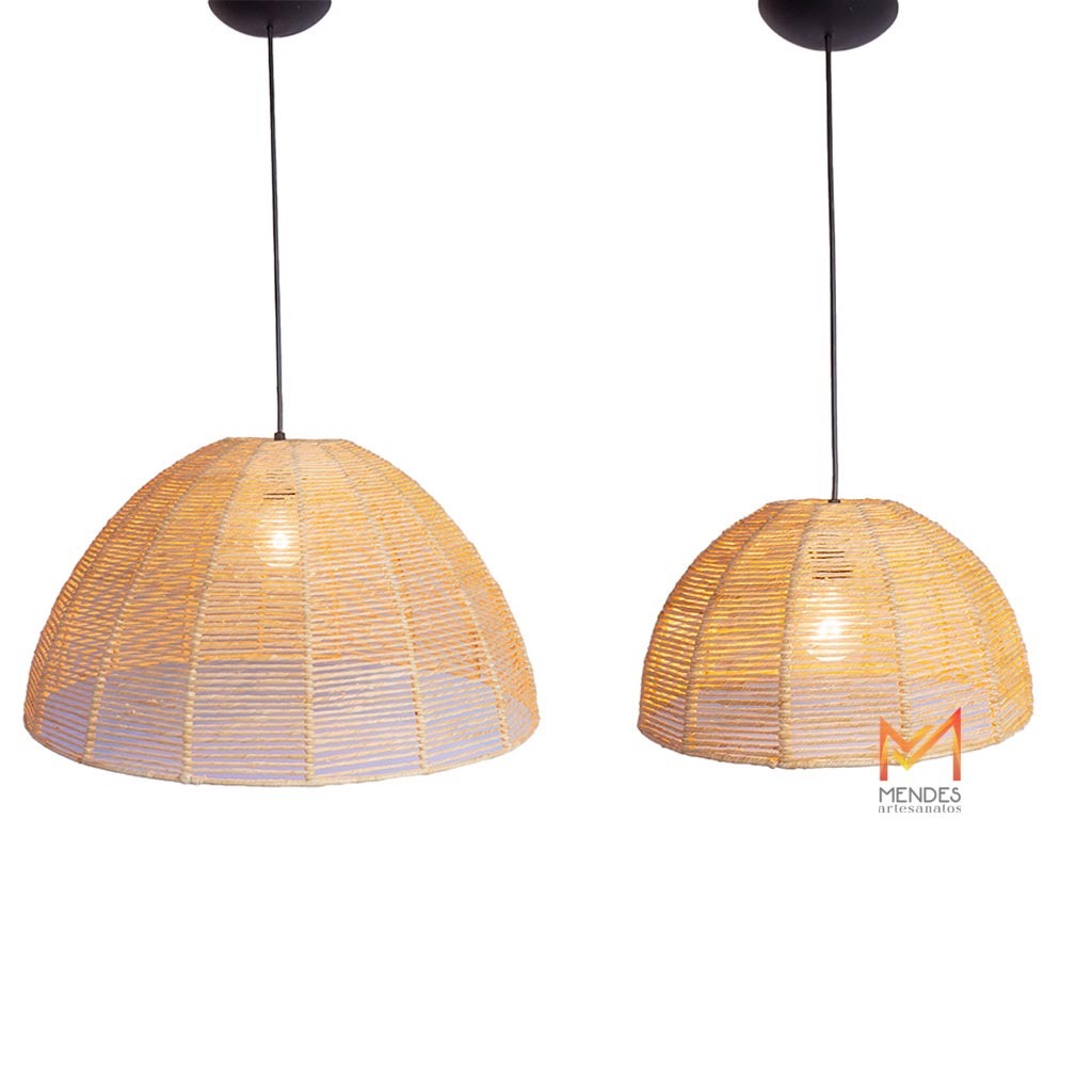 KIT C/2 Luminaria Lustre Pendente Palha de Milho Meia LUA C/Fiação em Oferta na Shopee