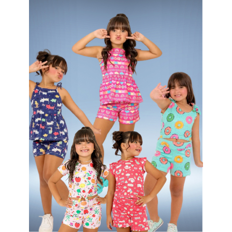 Kit Sortido 10 Peças de Roupas Infantil Menina / 5 blusas + 5 shorts- Promoção - Kit com 5 Conjuntos de Roupa Infantil Menina