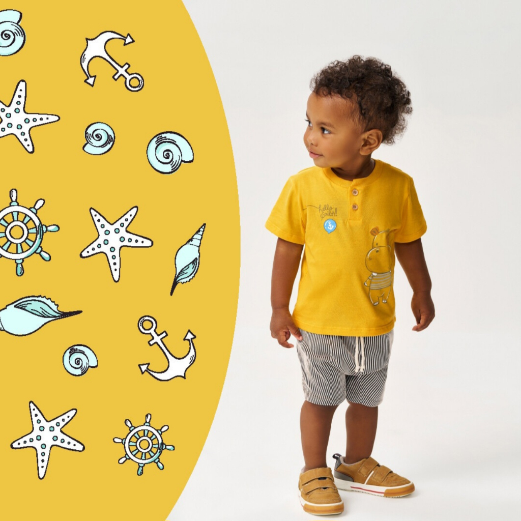 Conjunto Camiseta e Bermuda Marinheiro Coleção de Verão 2024 Marca Kiko e Kika