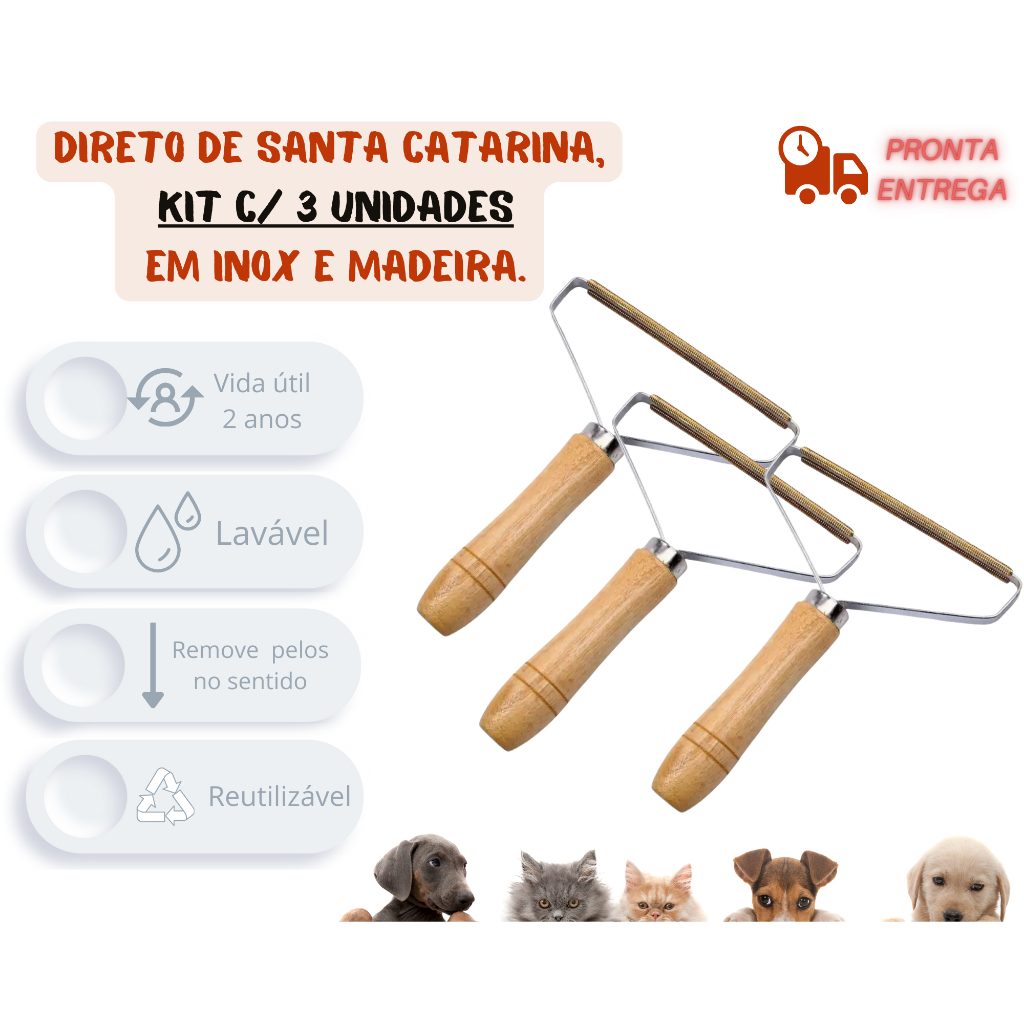 Kit com 3 Removedor De Pelo Pet de Gato e Cachorro Rolo Removedor tira pelos pet