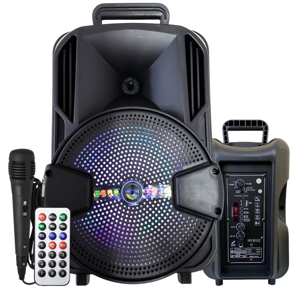 Caixa de Som Grande Portatil Alto Falante 1000W + Microfone Completo P10 Instrumento