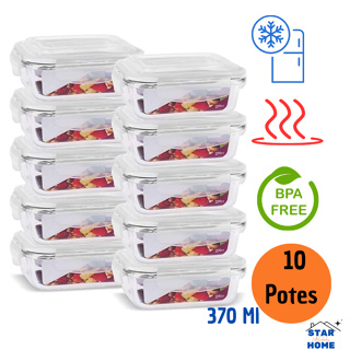 Kit 10 Potes de Vidro 370 ml Hermético Marmita Fit com Tampa 4 Travas em Oferta na Shopee