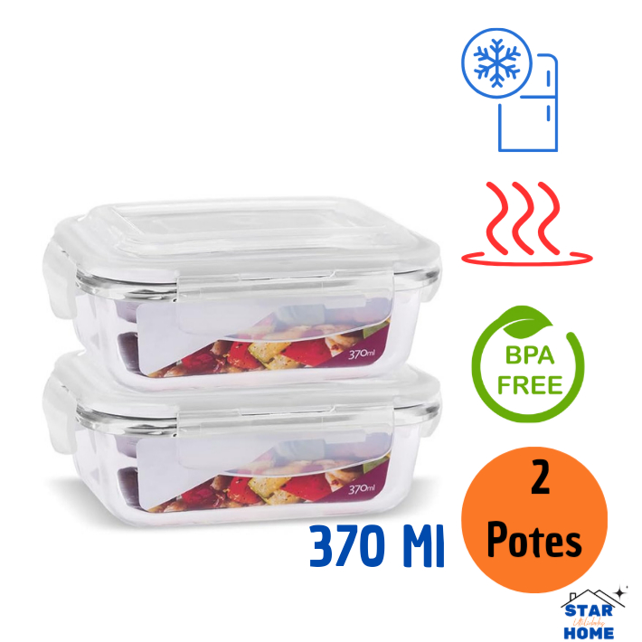 Kit 2 Potes de Vidro 370 ml Hermético Marmita Fit com Tampa 4 Travas em Oferta na Shopee