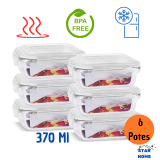 Kit 6 Potes de Vidro 370 ml Hermético Marmita Fit com Tampa 4 Travas em Oferta na Shopee