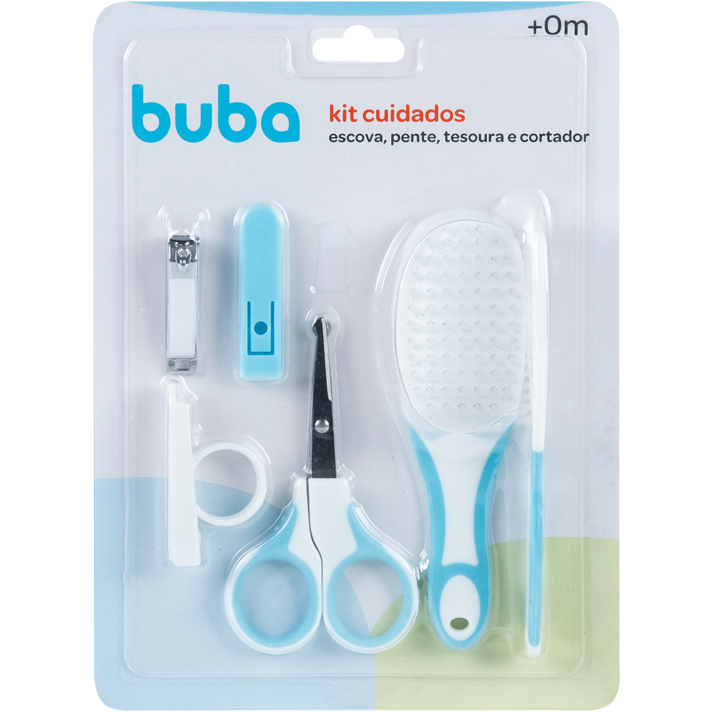 Kit Higiene Bebê Cuidados Infantil Recém nascido Com Escova Pente Tesoura e Cortador Azul Buba