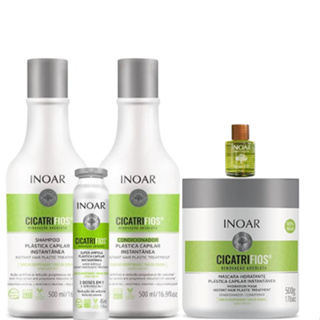 KIT  INOAR CICATRIFIOS SH+COND2X500ML+MASC500+AMPOLA45ML+ÓLEO ARGAN7ML em Oferta na Shopee
