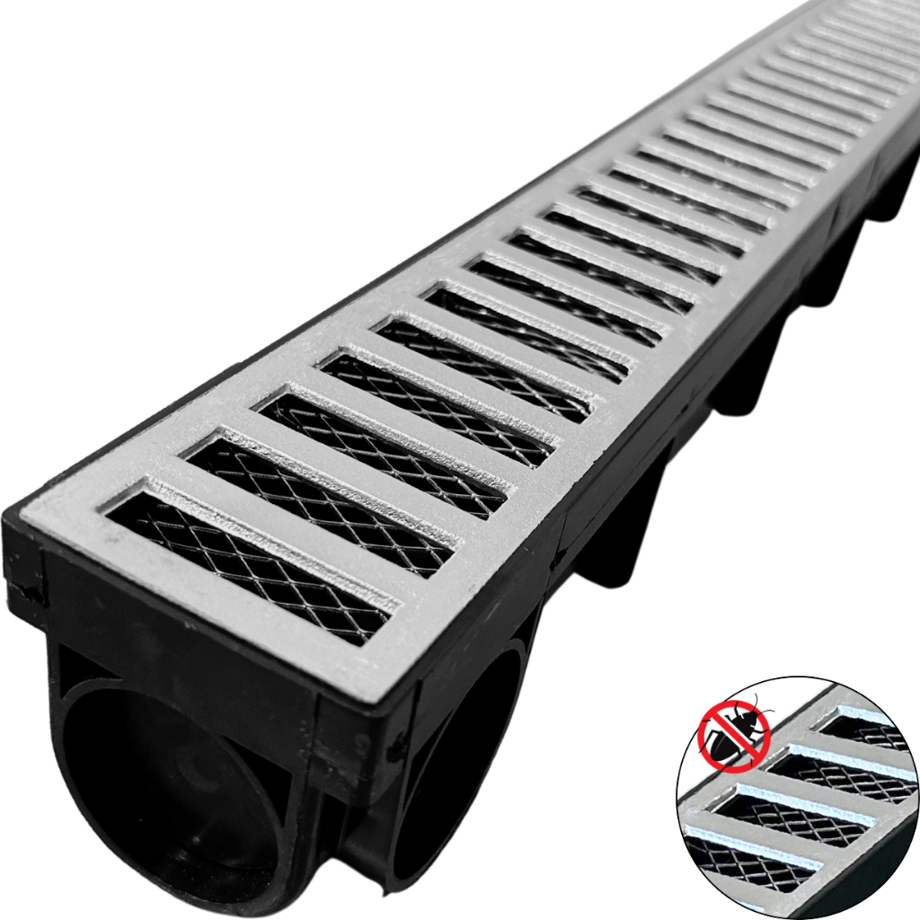 Ralo Linear 6x50cm Grelha Alumínio Escovado com Coletor Sifonado de Água pluvial + Tela anti inseto protetora em Oferta na Shopee