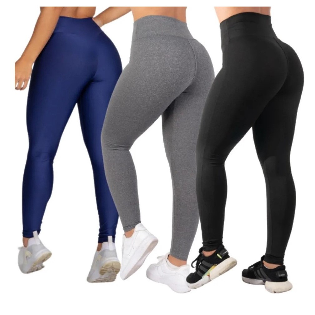 Kit 3 Calça Leg Legging Não é Transparente Suplex Levanta Bumbum Tecido Grosso