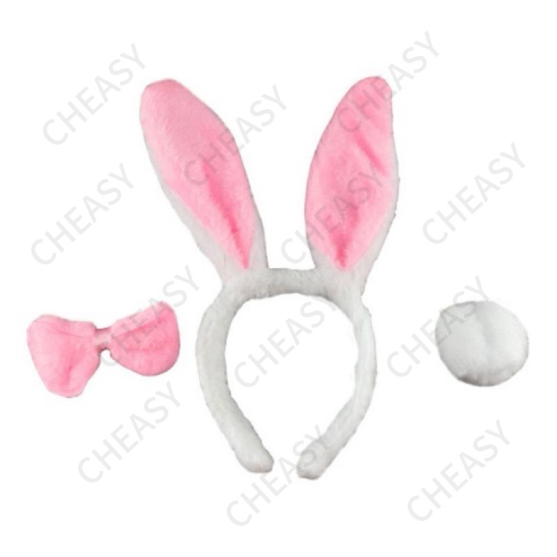 kit Arco De Cabeça Infantil De Pelúcia Neutro Com Orelhas De Coelho