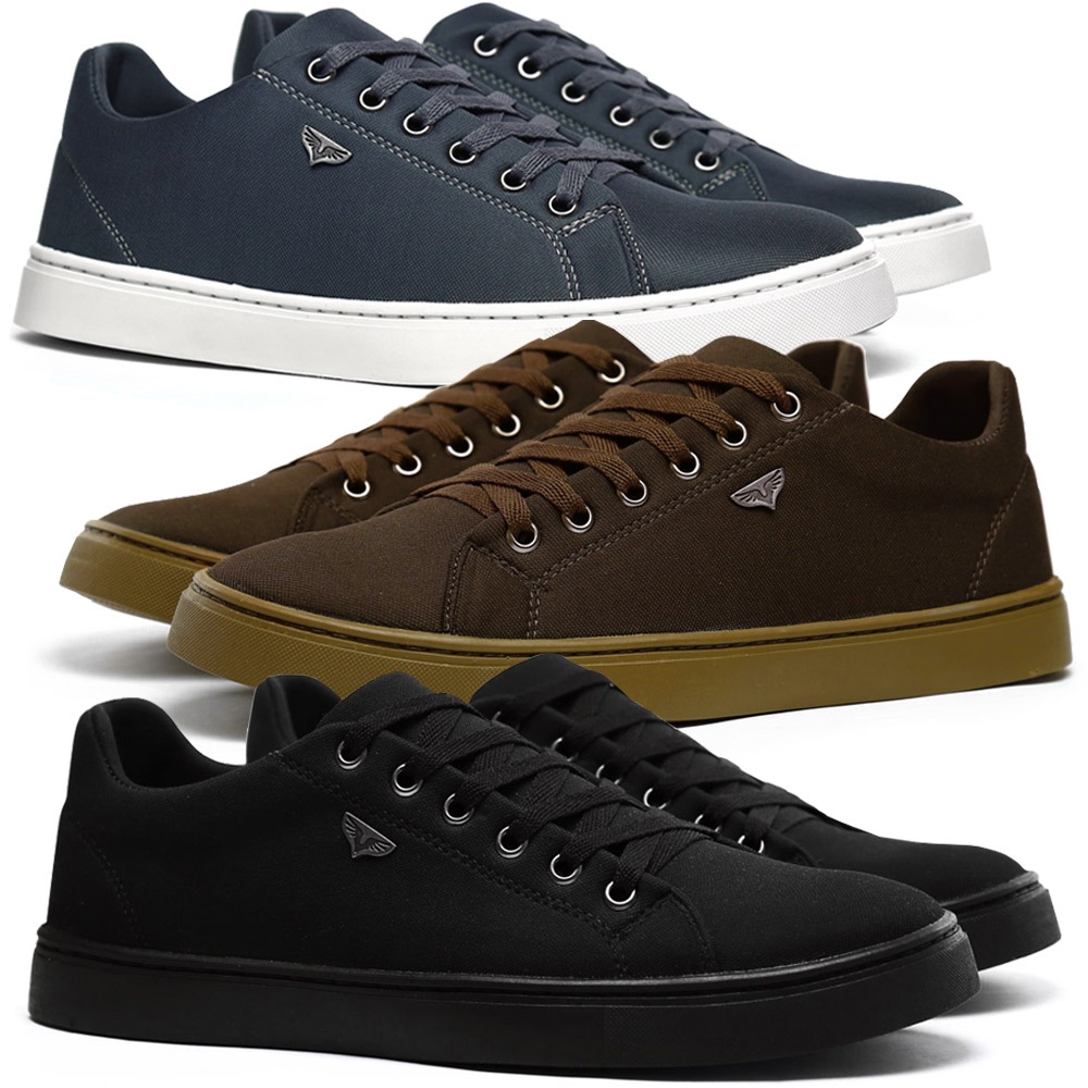 Kit 3 Pares Tenis Sapatênis Masculino Preto, Marrom e Chumbo Promoção