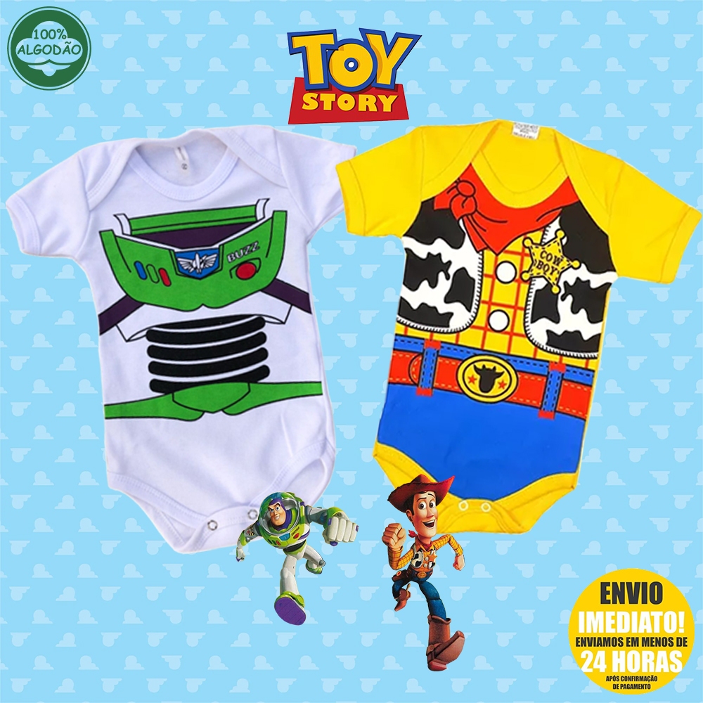 Body Bebê Woody e Buzz Lightyear Toy Story - Casual Temático Fantasia Mesversário - Body Gêmeos