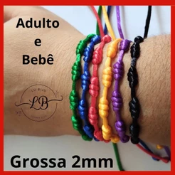 Pulseira 7 Sete Nós Cabala Kabballah Vermelha e Color Grossa Fio de 2mm