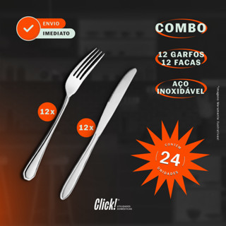 Jogo de Talheres 24 peças Aço Inox 12 Facas 12 Garfos