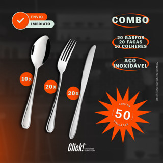 Jogo de Talheres 50 peças Aço Inox 20 Facas 20 Garfos e 10 Colheres de Mesa