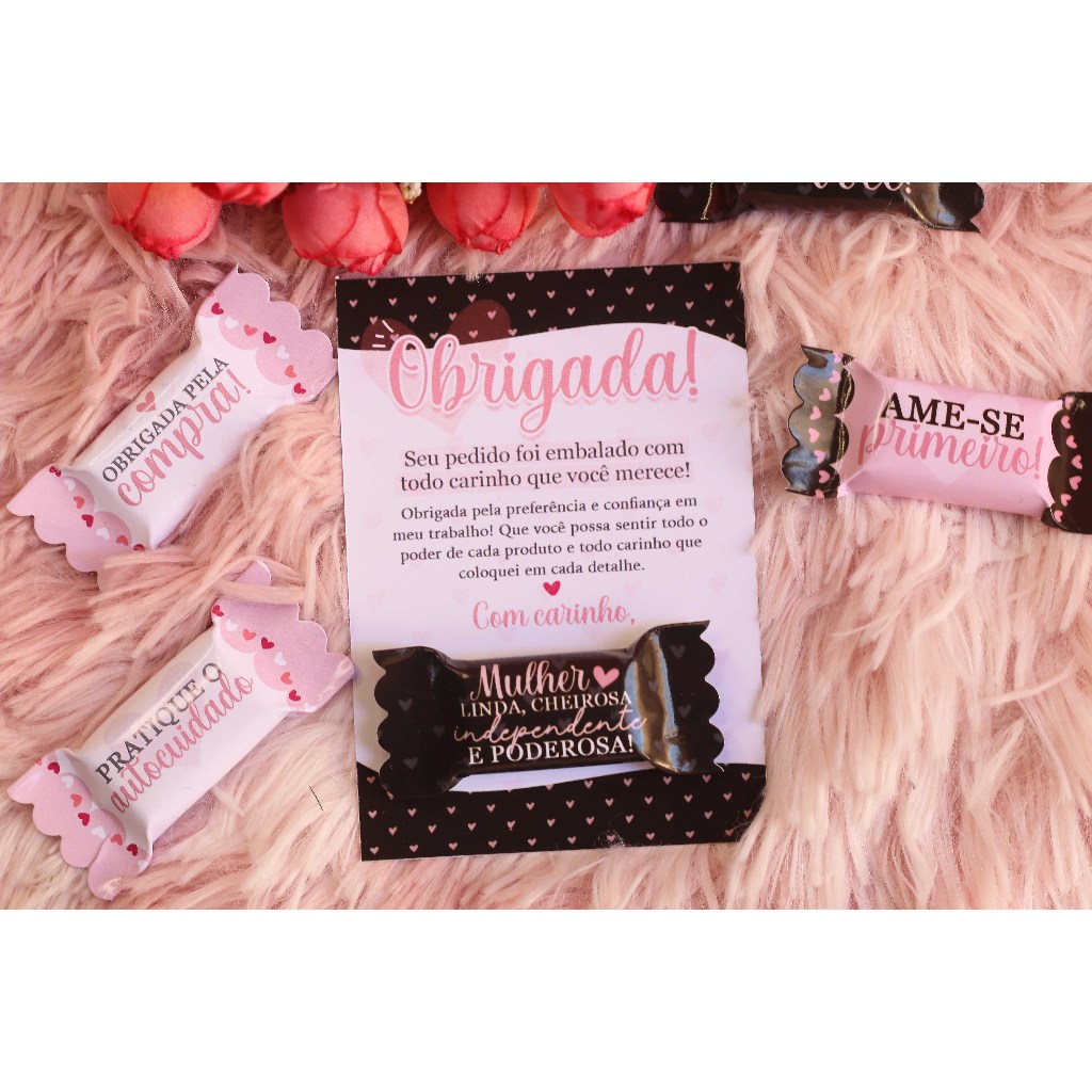 50 Cards com Balas Personalizadas - Mimo Revendedora Consultora Mary Kay - Mimo Lembrancinha