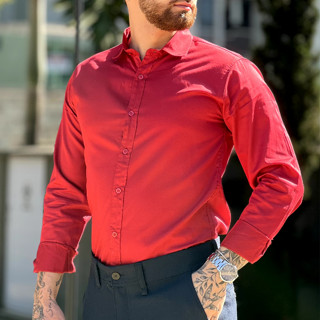 Camisa Social Masculina de Luxo Slim Fit Acetinada Tecido Premium Algodão