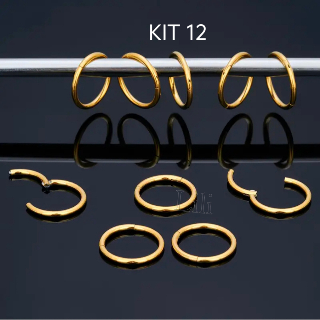 Kit 12 Piercing Argola Segmento Clik Articulado Aço cirugico Helix, Septo, Rook, Conch em Oferta na Shopee