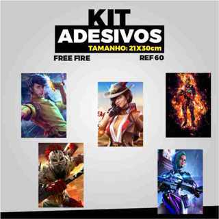 KIT 05 ADESIVOS - FREE FIRE - Adesivo 21x30cm - Resistente a água - Sem Cheiro
