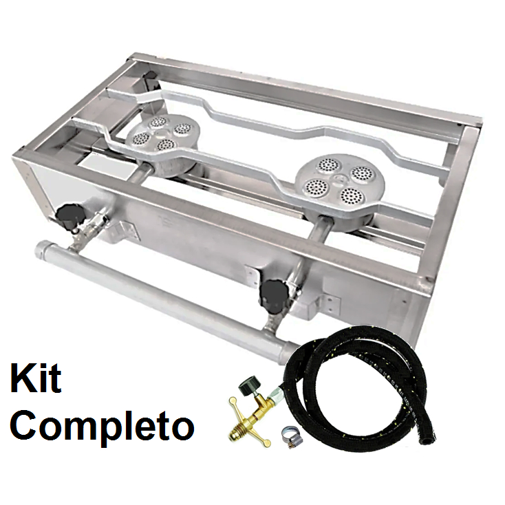 Fogão Industrial Portátil 2 Bocas Inox C/ Kit Gás Completo