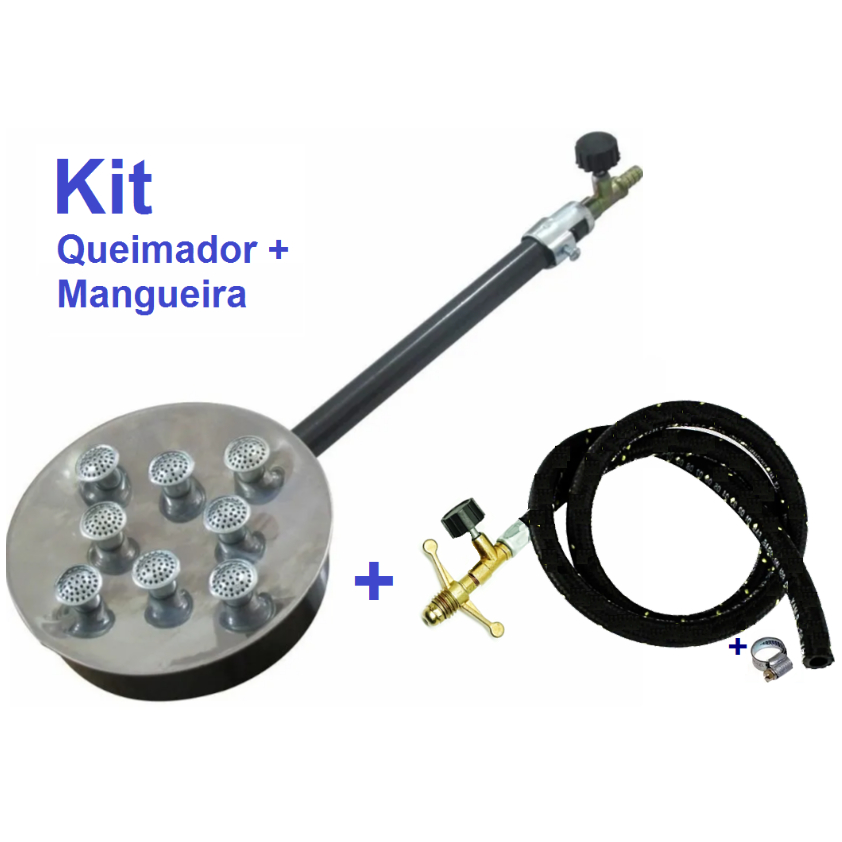 Kit Queimador Grande De Inox C/ Mangueira 1m P/ Botijão P13