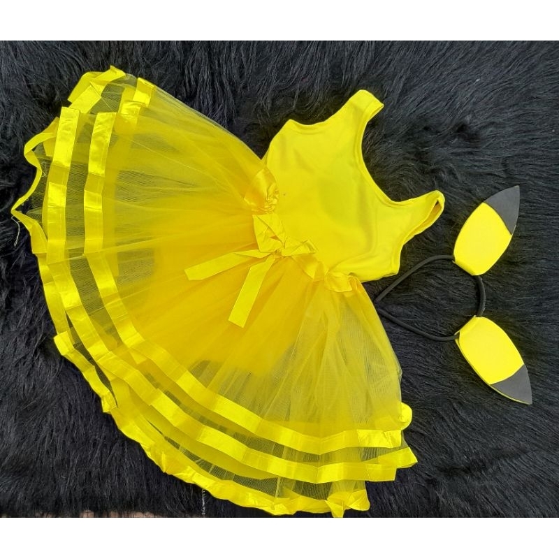 Fantasia infantil pikachu kit 3 pçs tiara body colan saia tule com babadinhos amarelo.
