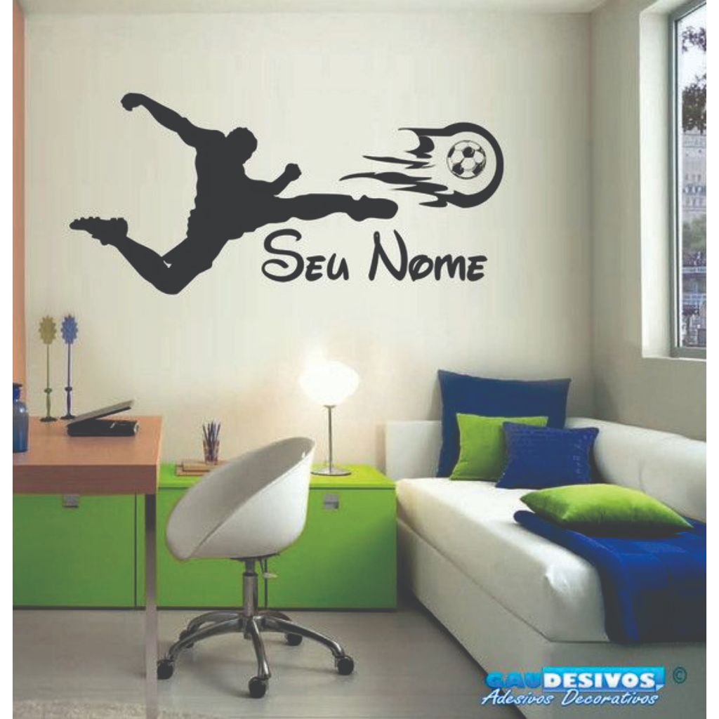 Adesivo Decorativo Personalizado Parede/Vidro Jogador de Futebol Menino Medida 90cm x 45cm