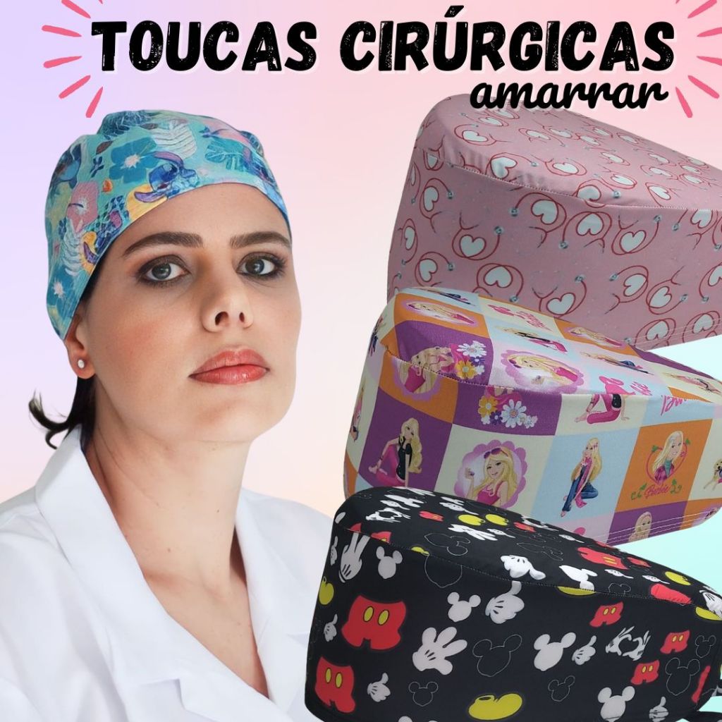Touca Cirúrgica Bandana Personagem Enfermagem Cozinha Odontologia Amarrar
