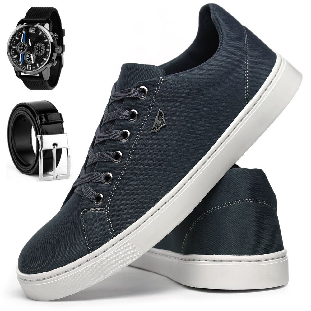 Promoção Sapatenis Tênis Casual Masculino Lona Oferta + Relogio Social e Cinto Slim