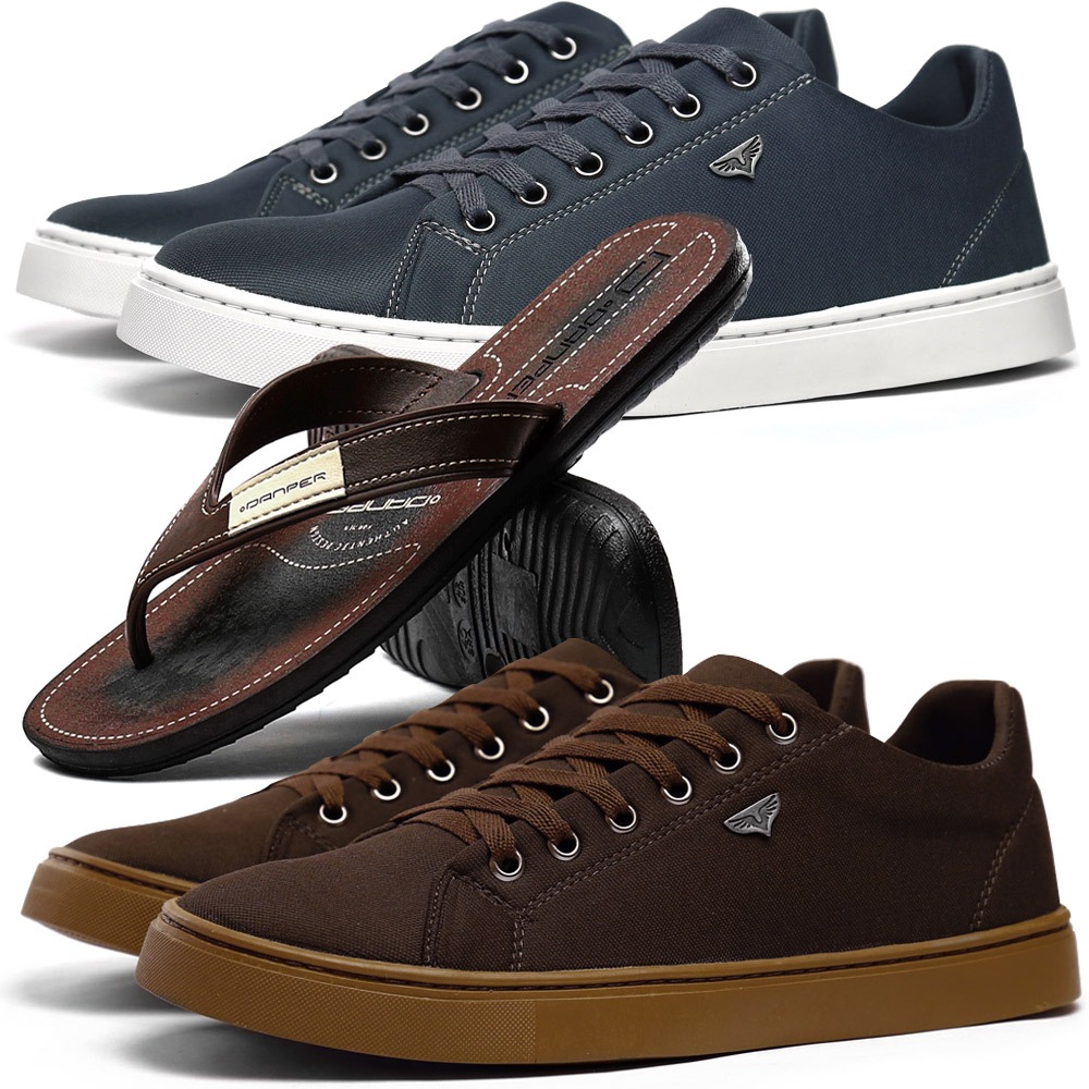Kit 2 Pares Sapatênis Casual Skatista Masculino com Cadarço Cano Médio Lançamento + Chinelo Danper
