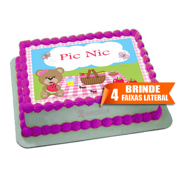 Papel arroz Urso pic Nic Ursinho Menina para Bolo de 4kg