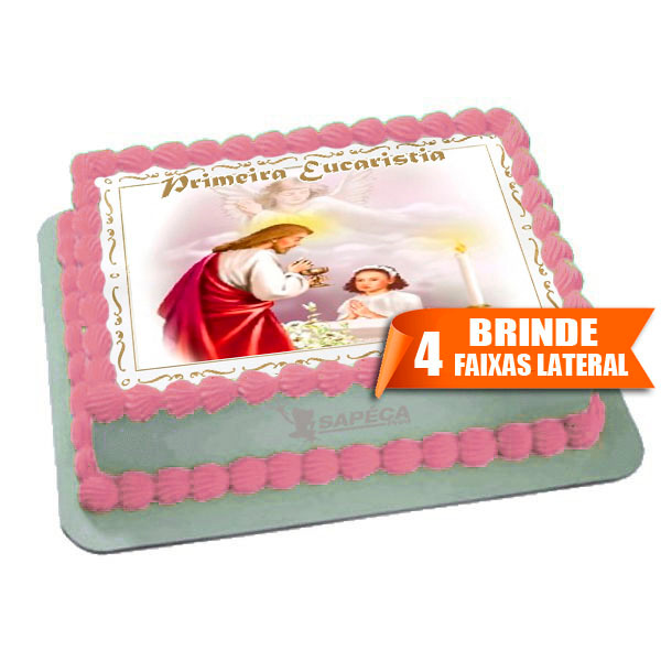 Papel arroz para Bolo Primeira Comunhão Menina Eucaristia 20x30cm