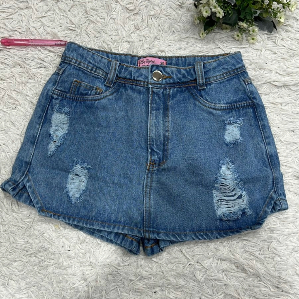 SHORT SAIA JEAN FEMININA em Oferta na Shopee