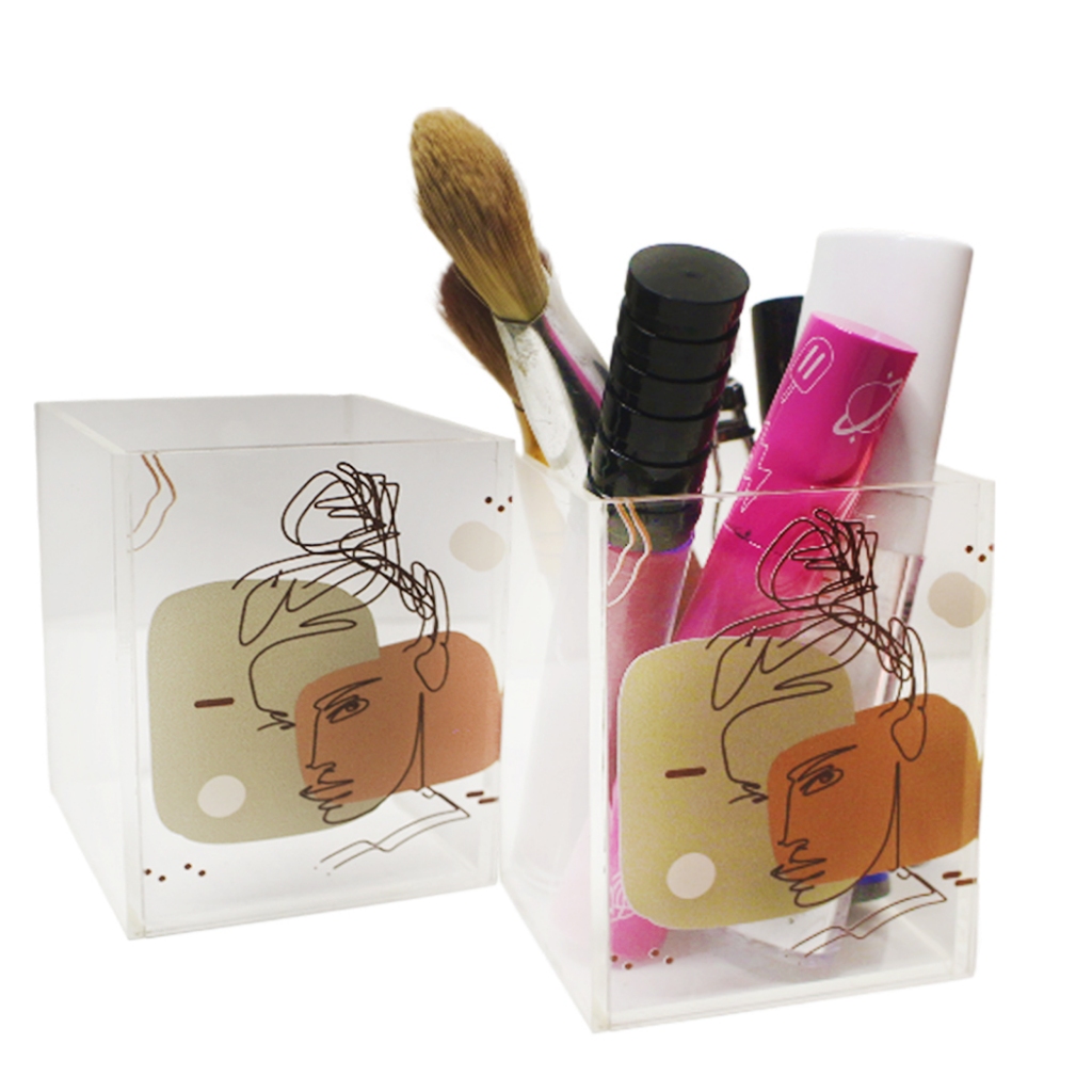 Organizador porta pincel pinceis de maquiagem make acrílico cristal transparente