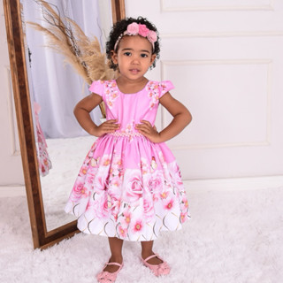 Vestido para meninas moda evangélica Floral rosa infantil florido