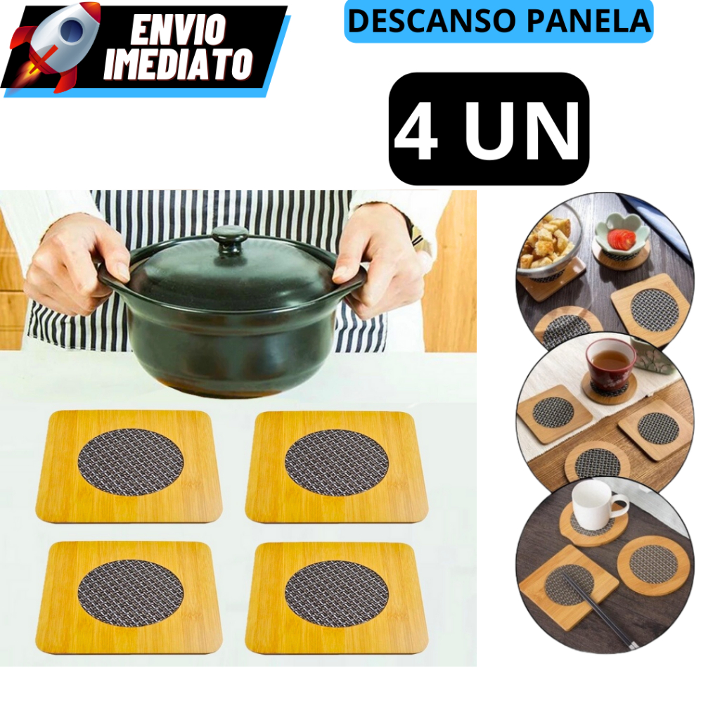 Kit 4 Descansos de Panela em Bambu - Design e Praticidade em Cada Refeição em Oferta na Shopee