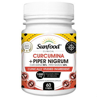 Cúrcuma + Pimenta Negra Curcumina 95% e Piper Nigrum 20% 1000 mg 60 cápsulas Sunfood