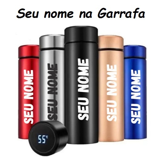 Garrafa Térmica 500ml com Medidor de Temperatura COM SEU NOME