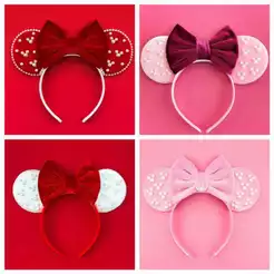 Tiara laço orelhas arco veludo perolas minnie orelhas aniversario bebe infantil luxo