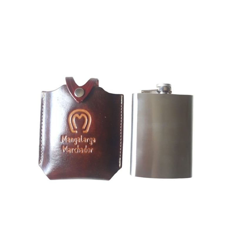 Cantil porta whisky em inox com capa de couro bordado Manga Larga com várias opções produto de excelente qualidade.